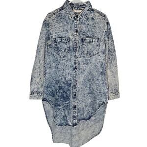 Vibrant Miu Stonewash Denim Tunic Shirt Dress‎ S/M Oversized Street Indie Retro